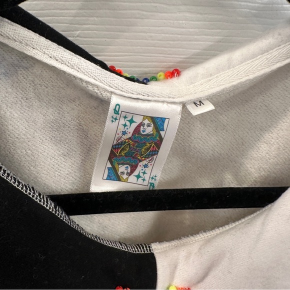 QUEEN OF SPARKLES Black and White Sweatshirt with Rainbow Trim - Picture 2 of 8